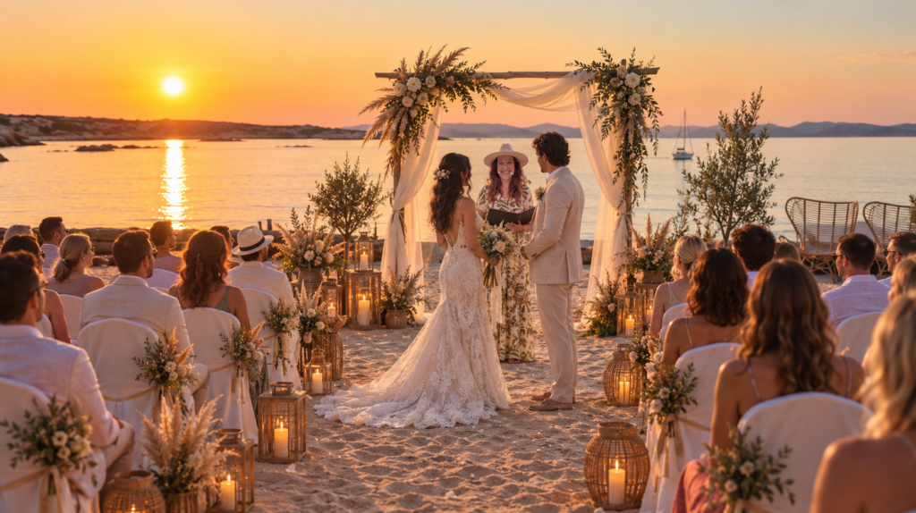 Exklusives Elopement und freie Trauung am weißen Sandstrand von Formentera.